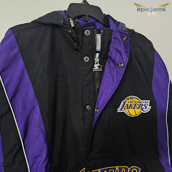 STARTER Los Angeles Lakers Mens Jacket Breakaway Black Hooded 1/4 Zip Size M - Picture 4 of 9
